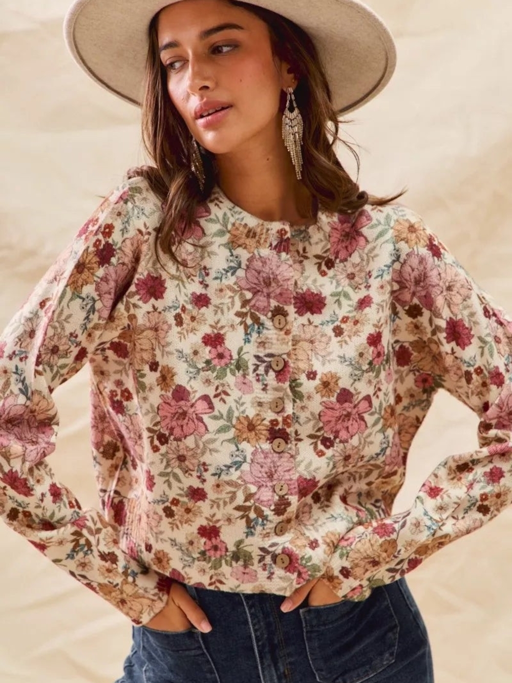 NWT So Me Large Cream Floral Button-Down Cardigan